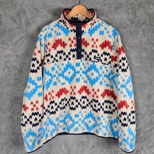 Lands End Fleece Mens Shirt Size Large Southwestern Outdoor Snap Fair Isle 42-44